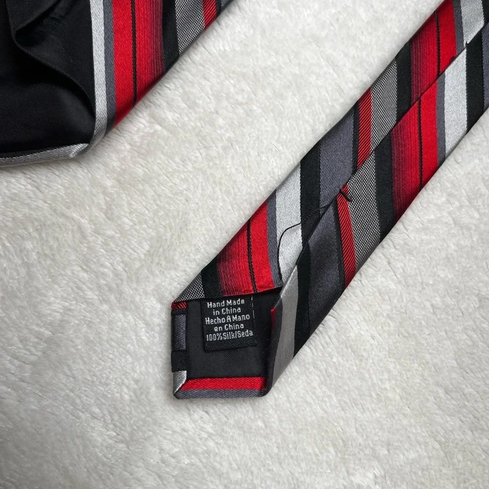 Red Gray Black Striped Silk Tie